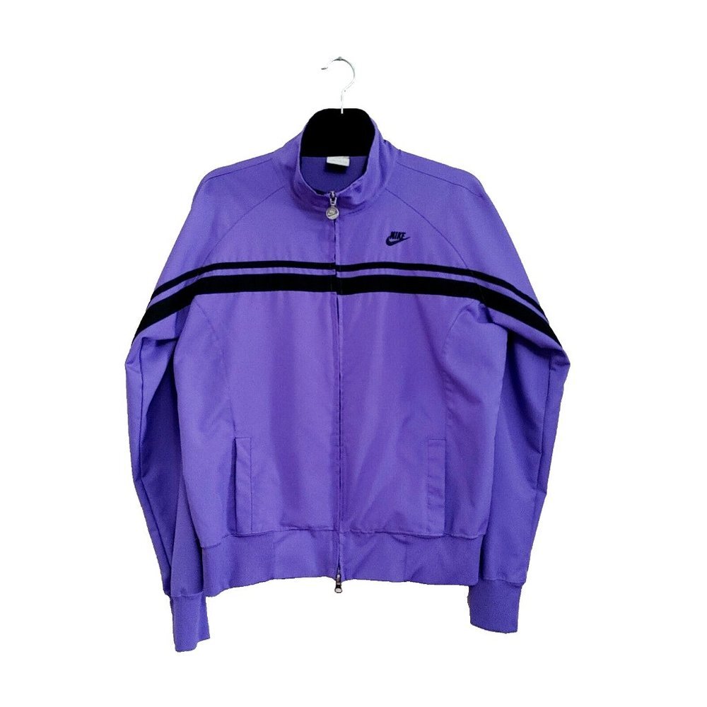 Nike Full Zip Track Jacket Women's Large Purple Large Mock Neck Polyester